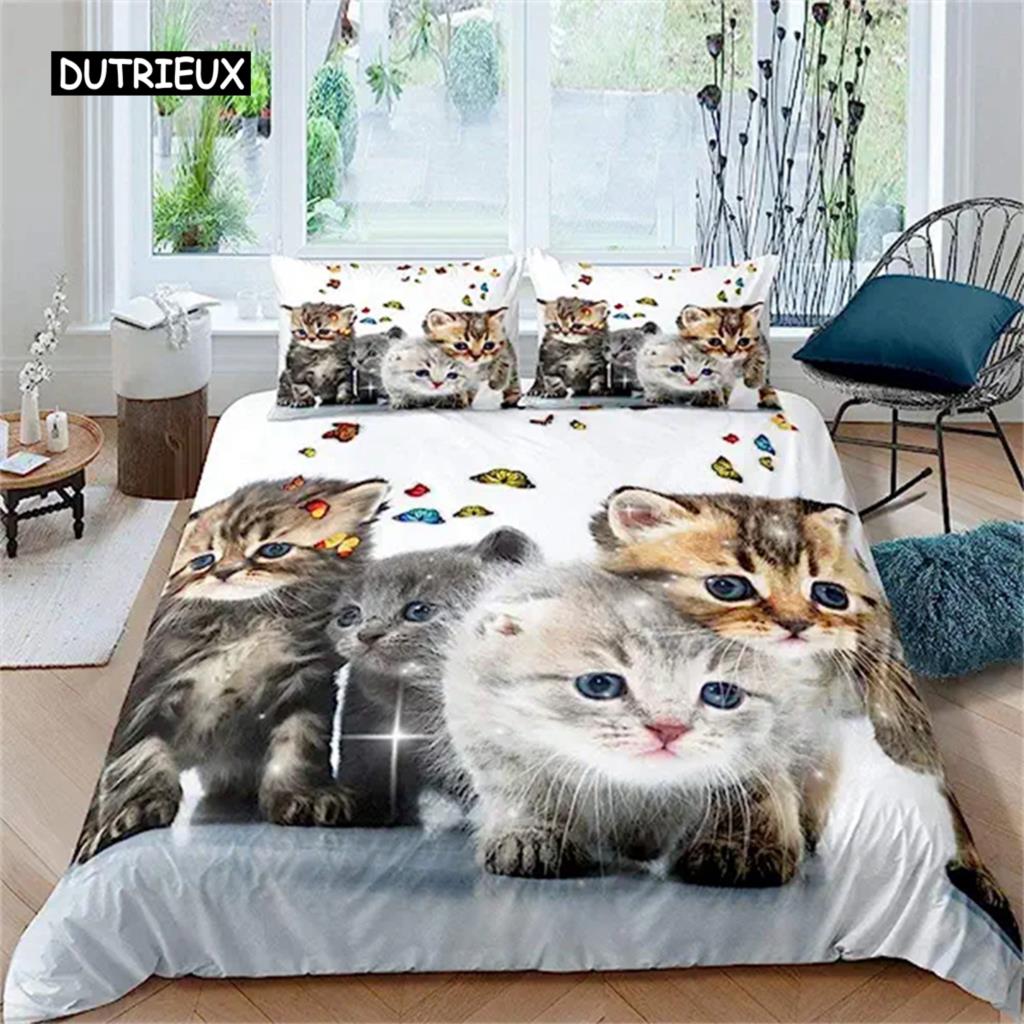 Пододеяльник с изображением кота, милый котенок, одеяло для детей, мальчиков, девочек, подростков, покрывало с 3D-животными, подарки для любителей кошек