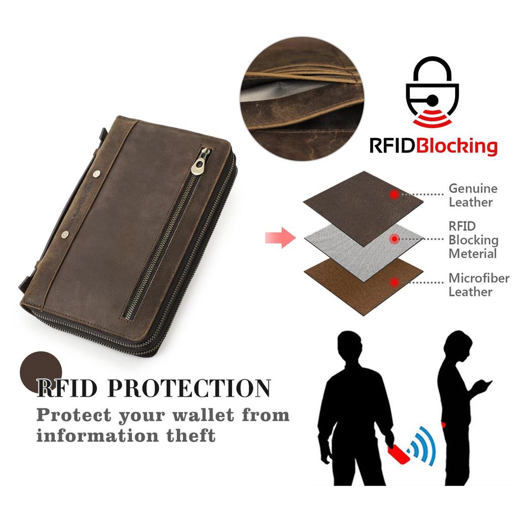 Мужская сумка-клатч из натуральной кожи с двойной молнией, длинный кошелек, повседневный кошелек, клатч высокого качества