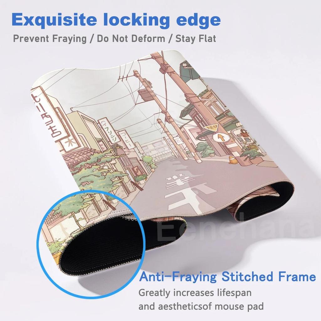 Japanese Anime-style Mousepad, Extra-large Gaming Mouse Pad with Cyberpunk Urban, Fantasy Animation Style, Non-slip Desk Mat, 800x300x3 Mm