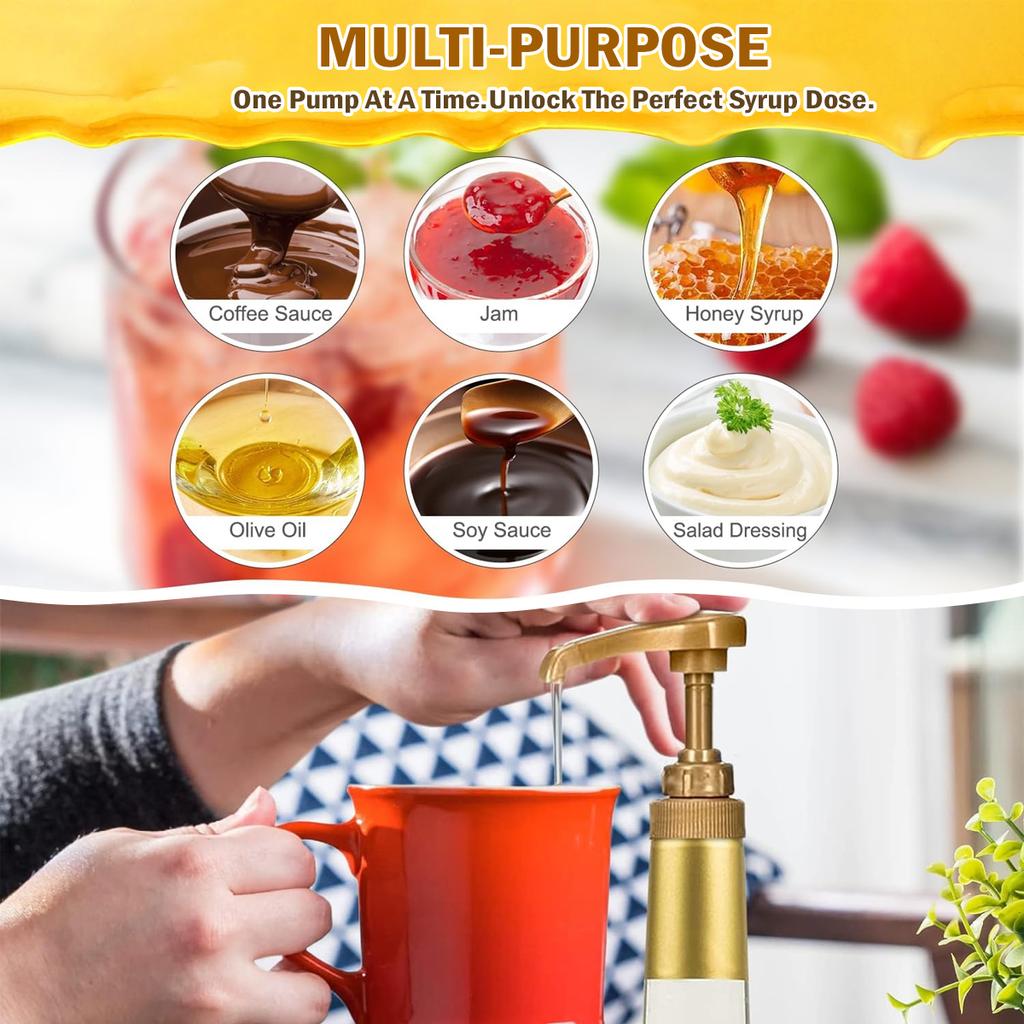 Leeseph Syrup Pump Coffee Syrup Pump Dispenser Gold Syrup Pump for 750ml/ 25.4oz Syrup Bottle Syrup Pumps for Coffee Bar