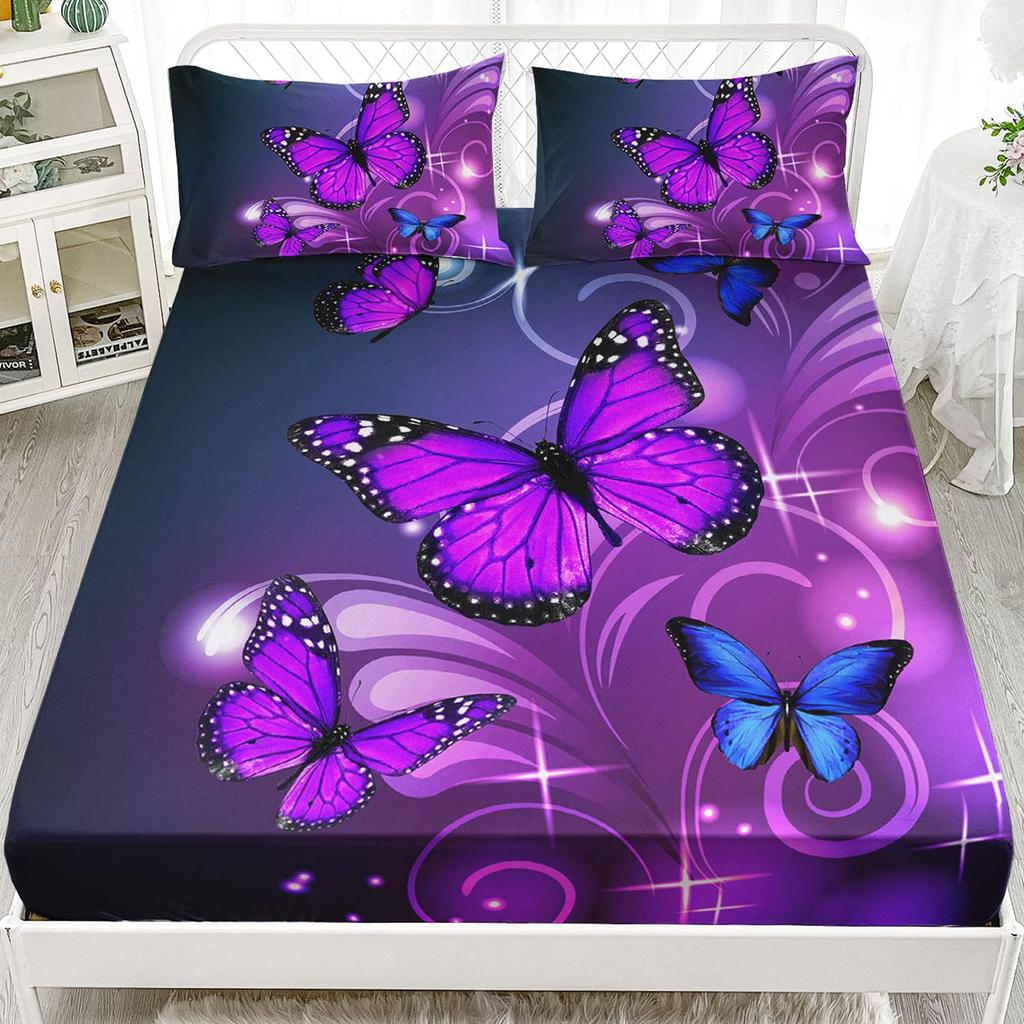 Color Butterfly Pattern Sheet Three-Piece Digital Printed Sheet Bedding Set Adult Children