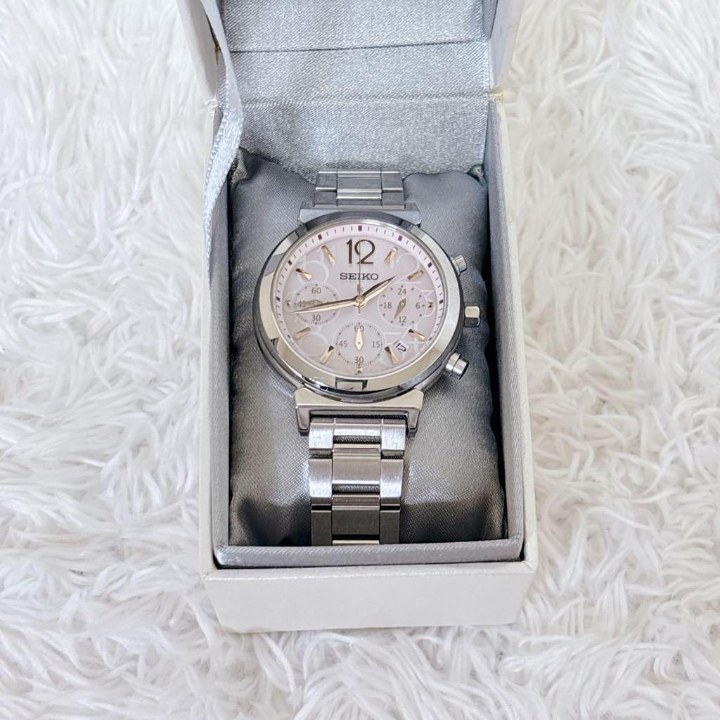 [USED] Seiko Lukia Solar Chronograph with Box, Links, and Instructions, Sakura Pink
