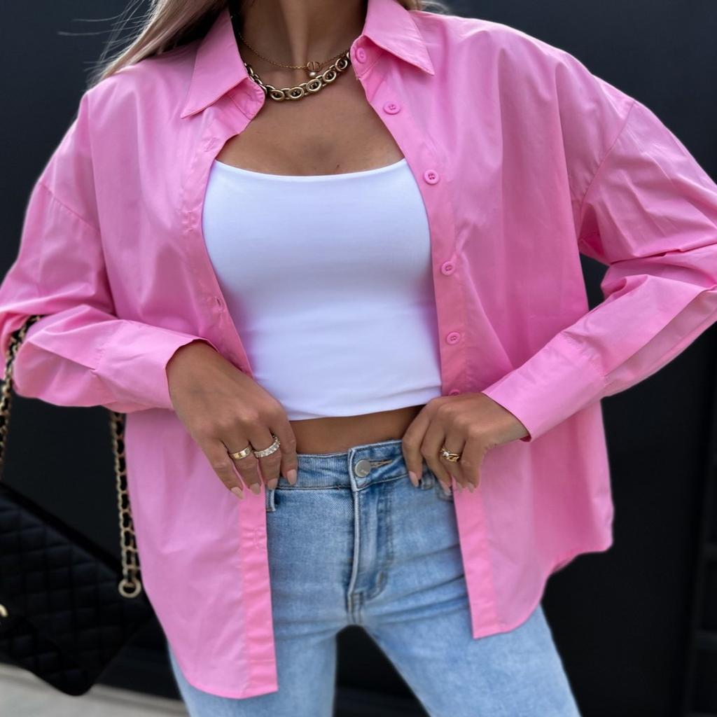 Женская большая рубашка, однотонная, яркий топ, повседневная футболка, рубашка на пуговицах, женское пальто