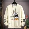 Spring Men's Sweatshirt Japan Cartoon Cats Printed Long Sleeve T-shirt Fashion Men's Clothing Khaki O Neck Harajuku Top