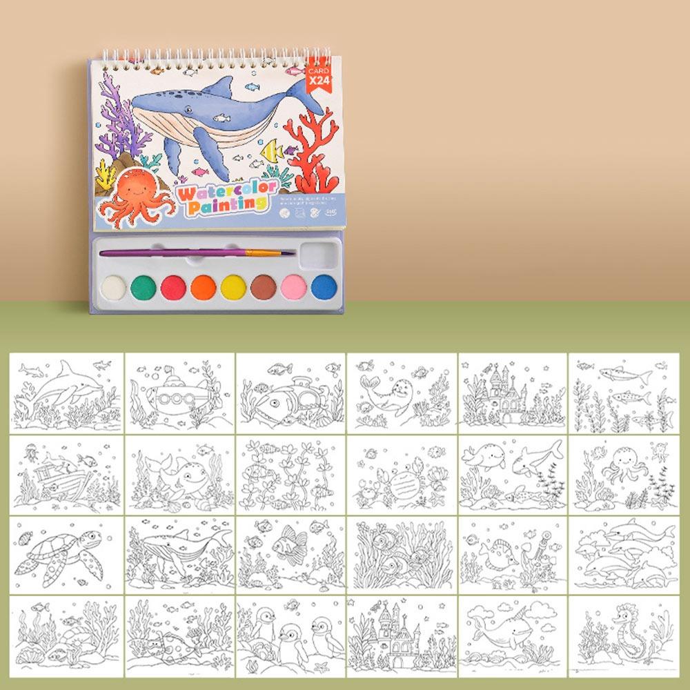 24 Pages Watercolor Painting Book with 8 Color Pigment Gouache Painting Set Tabletop Ornament