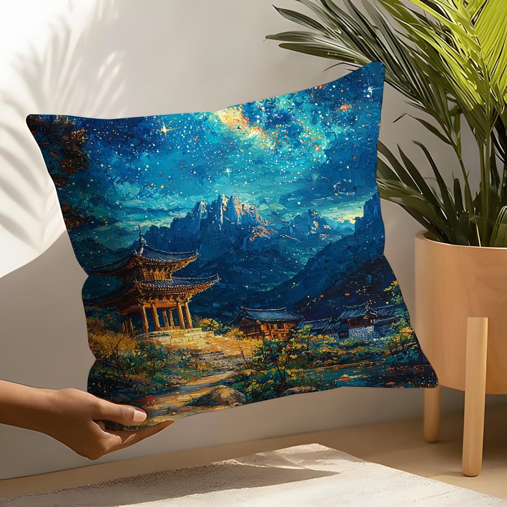 Korea Foguo Temple Pillow Case Linen Cushion Covers For Decorative Sofa Home Pillows Case Car Chair Pillows Cases