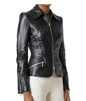 Женская куртка черного цвета ручной работы из натуральной овчины, байкерская, мотоциклетная, стильная