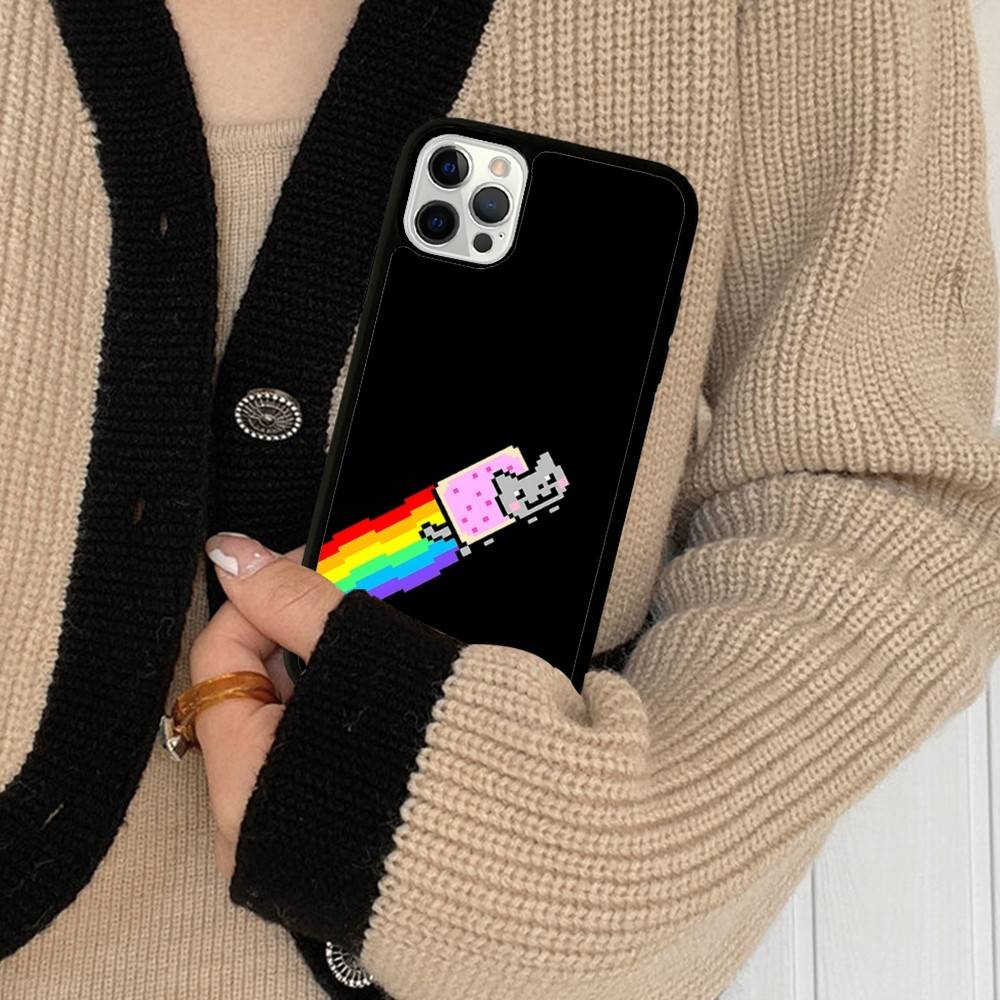 Милый Чехол для Телефона N-Nyan Cat Для IPhone 16 Pro Max 15 14 Plus 14 13 12 11 17 PC+TPU Чехлы Задняя Крышка