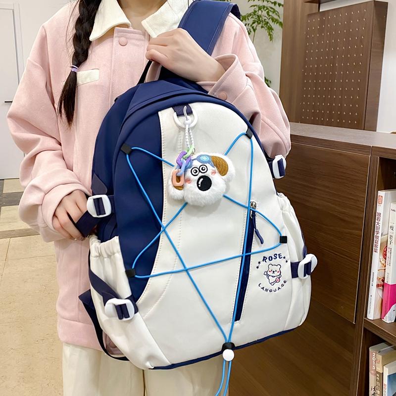 Three-Piece Backpack Set for Primary and Middle School Students Schoolbag Color Block Cartoon Backpack for Women Large Capacity Backpack