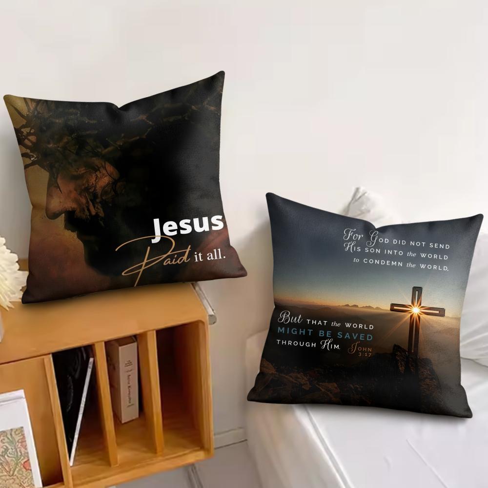 Good Friday Christ Text Cushion Cover Silky Short Plush Invisible Zipper Dustproof Sofa Pillow Case for Home Decor