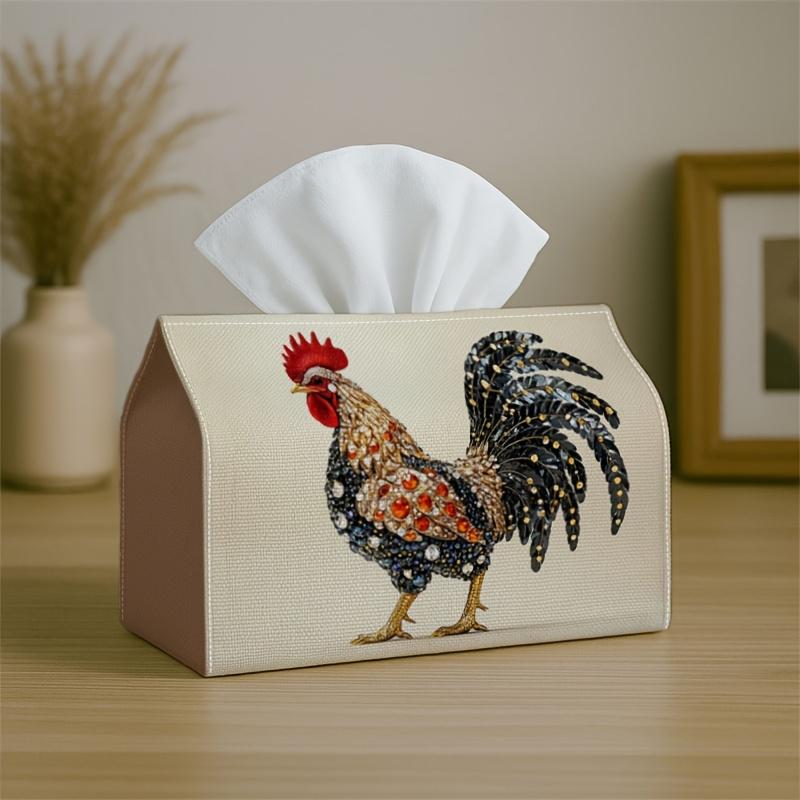 1pc Folk Art Decorative Tissue Box - Rooster Floral Mosaic - Holiday Parties & Home Decor, 17.02x25.91 cm, Party Decorations, Suitable for Daily Use,