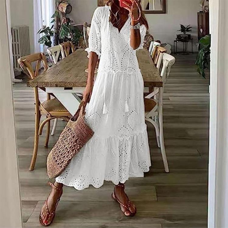 Bohemian Swing Maxi Dress Women's V Neck Long Loose Summer Beach Sundress Travel Dresses