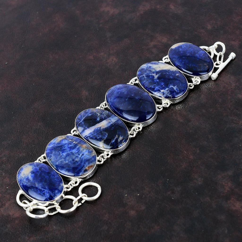 Браслет из содалита, браслет из стерлингового серебра 925 пробы, регулируемый браслет-цепочка, красивые ювелирные изделия из содалита, браслет из драгоценных камней ручной работы, подарок для него