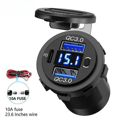 60 Вт PD Dual QC 3.0 USB зарядное устройство с цифровым вольтметром переключатель розетка адаптер питания водонепроницаемый 12 В 24 В автомобиль грузовик мотоцикл