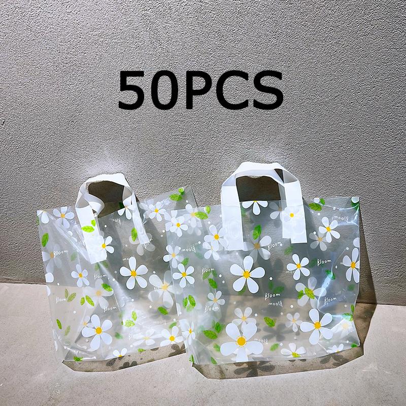 WTEMPO Spring Summer Elegant Floral Gift Bags Clear Plastic Tote Bags Suitable for Flowers Dolls Gifts Simple Shopping Bags Universal Packaging Bags