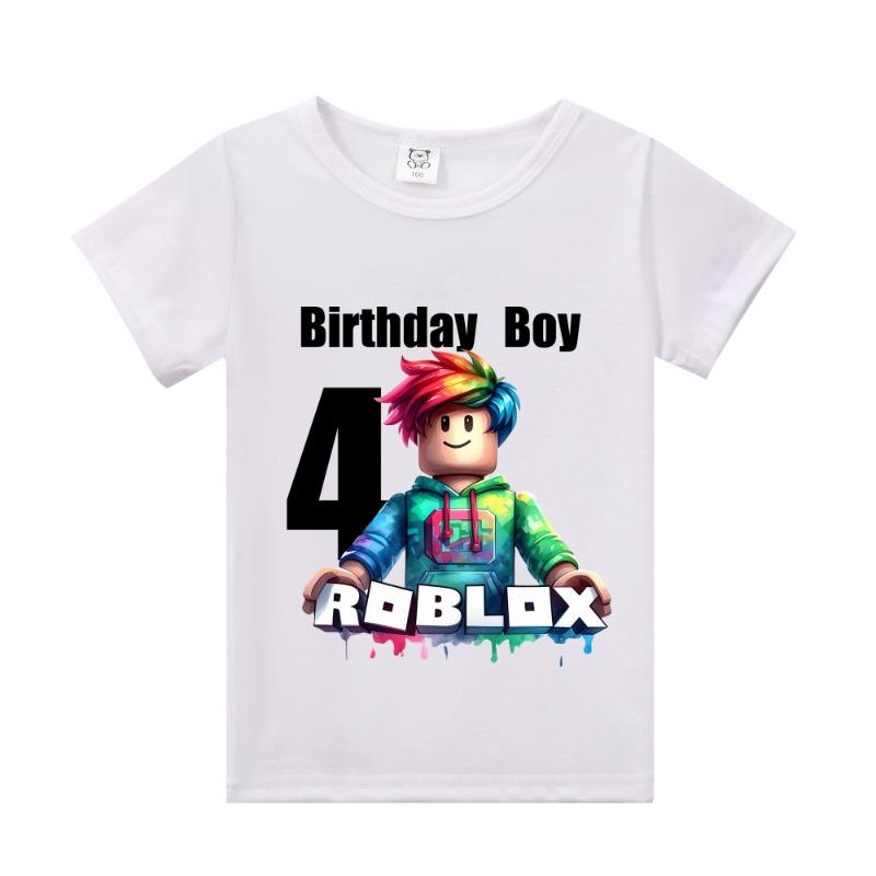 Новые детские футболки Roblox с мультяшными принтами, цифрами на день рождения, для мальчиков и девочек, повседневные, с коротким рукавом, летние топы, детская одежда