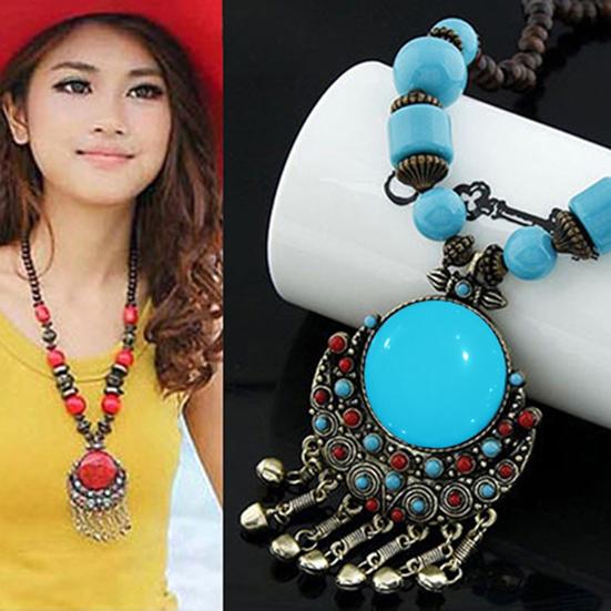 Women Vintage Bohemia Style Pendant Long Chain Sweater Necklace Jewelry Charm