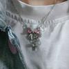 Star Shape Rhinestone Pendant Sweet Clavicle Chain Elegant Pink Bow Necklace  Jewelry