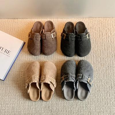 Берлин поздняя осень~ обувь из фетра, замши, шерсти, хлопка, теплая, контрастного цвета, с пряжкой, на толстой шерстяной подошве, полуботинки-шлепанцы Birkenstock