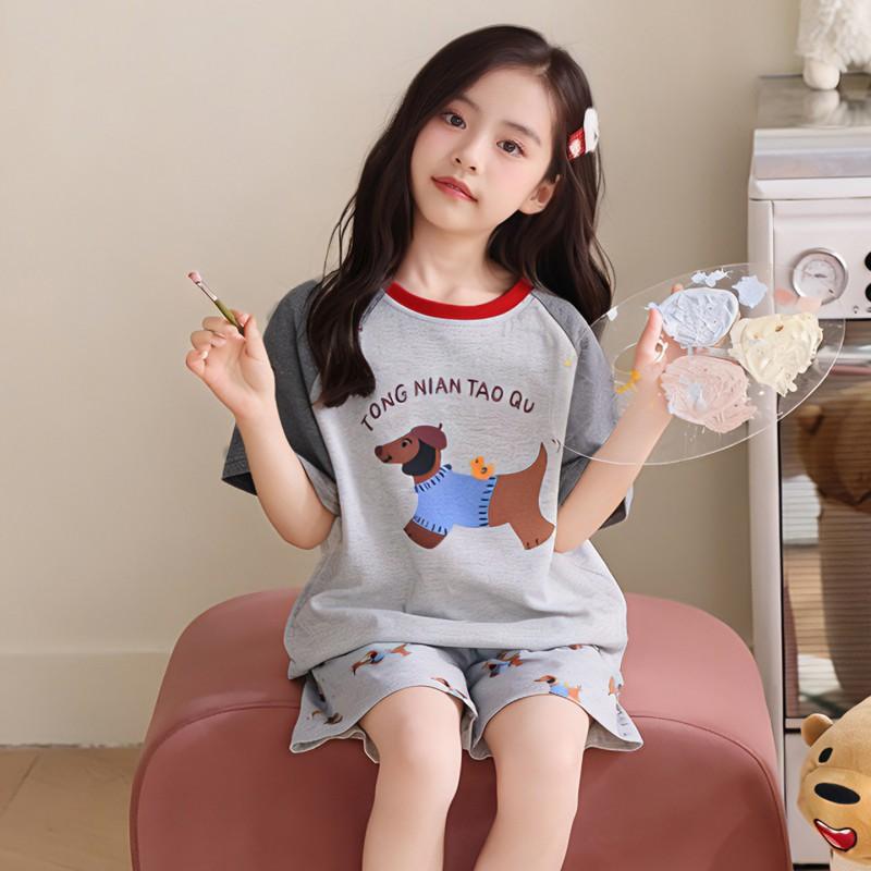 Girls Cartoon Print Short Sleeve Cotton Pajama Set Sleepwear Comfortable Home Outfit Ages 8