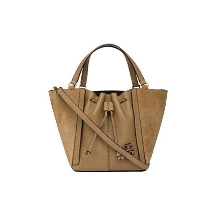 Tory Burch Tb McGraw Drawstring Suede Bucket Tote Shopping Crossbody Handbag Medium Women Tote Tiramisu-Brown 88135-227