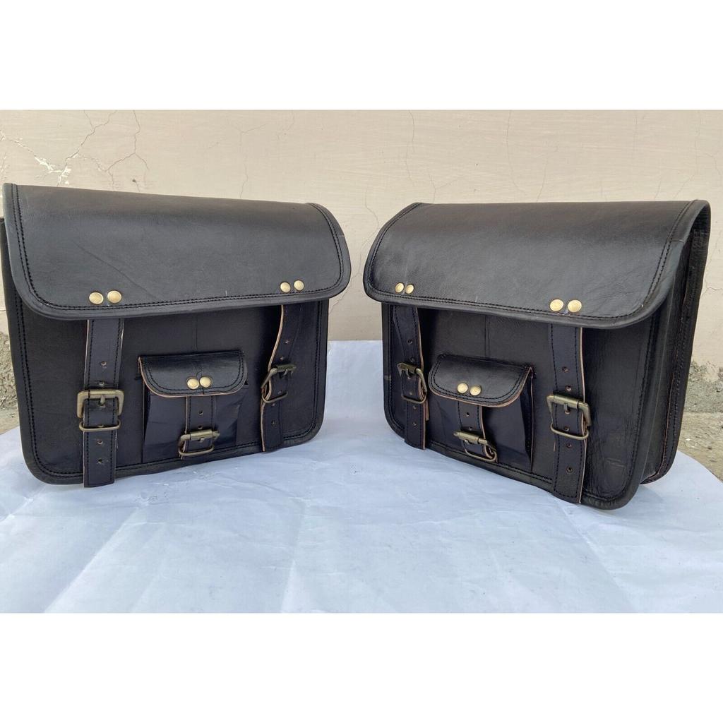 Combo 3 Saddle Bag Vintage Leather Motorcycle Panniers 1 Tool Pouch 2 Side Bag