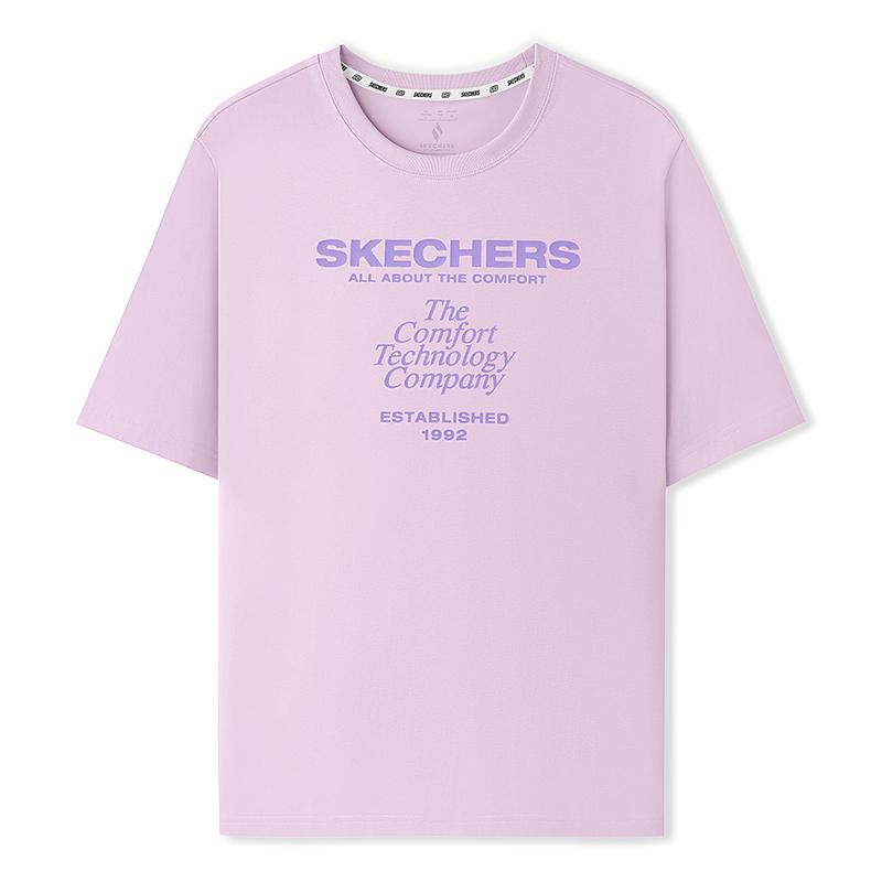 Skechers Удобная свободная дышащая футболка с коротким рукавом и принтом для женщин, топ, светло-розовый L225W160-03JG