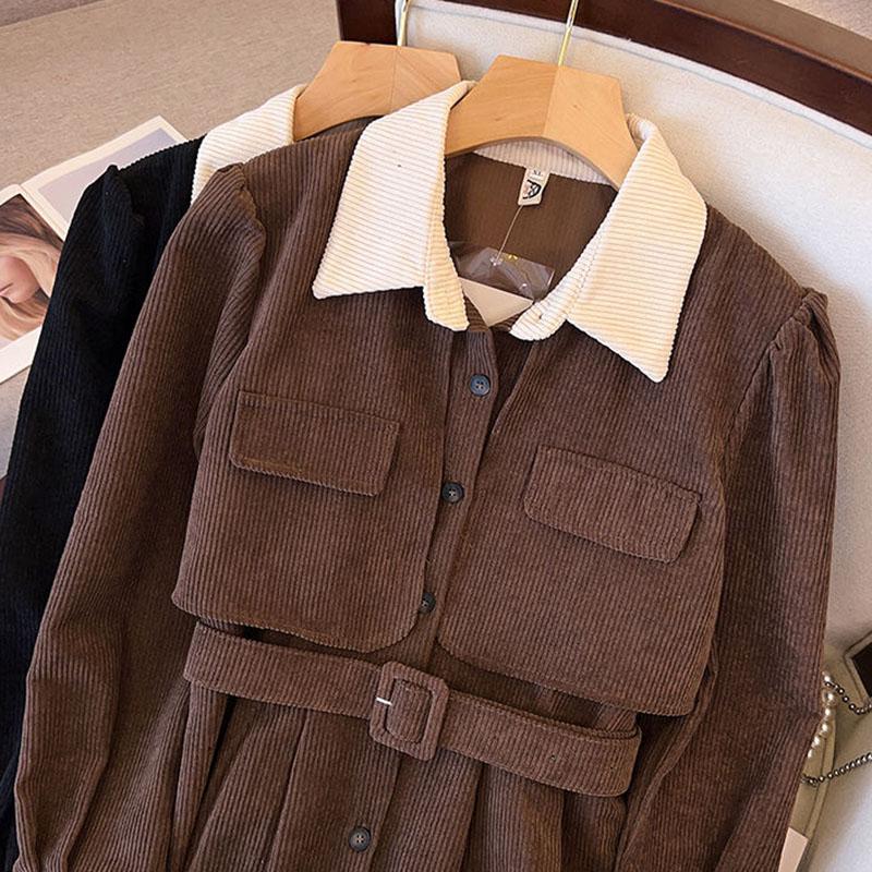 Платье для женщин, осенне-зимнее платье из двух частей с талией, большие размеры, длинные однотонные удобные тонкие платья с длинными рукавами