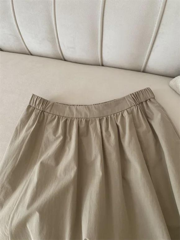 Новое поступление: Женская юбка А-силуэта с высокой талией из выстиранного хлопка - Свободная, повседневная, универсальная, в японском стиле, для весны и лета