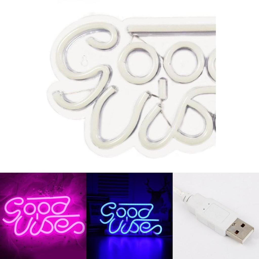 Good Vibes Led Neon Wall Decor With Transparent Backplate For Kids Room Usb Powered