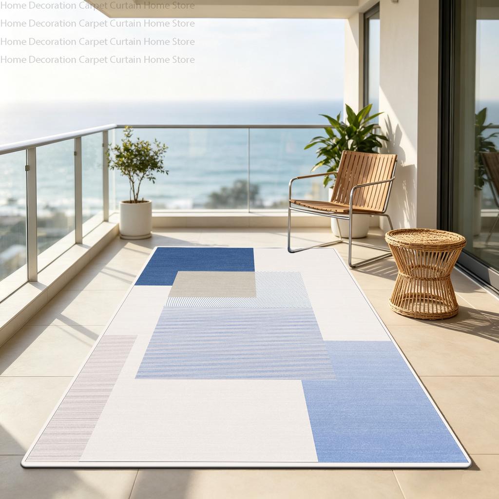 Nordic Minimalism Blue Geometric Modern Carpet Balcony Decor Large Rug Non-slip Impermeable Easy Clean Floor Mat Outdoor Patio