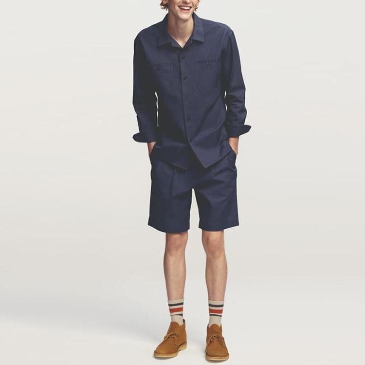 Uniqlo Однотонные модные плиссированные хлопковые шорты Мужские шорты Синие 440286-66