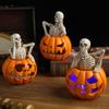 Halloween Decoration Pumpkin Skeleton Figurines with LED Lights See Speak Hear No Evil Haunted House Halloween Party Ornaments