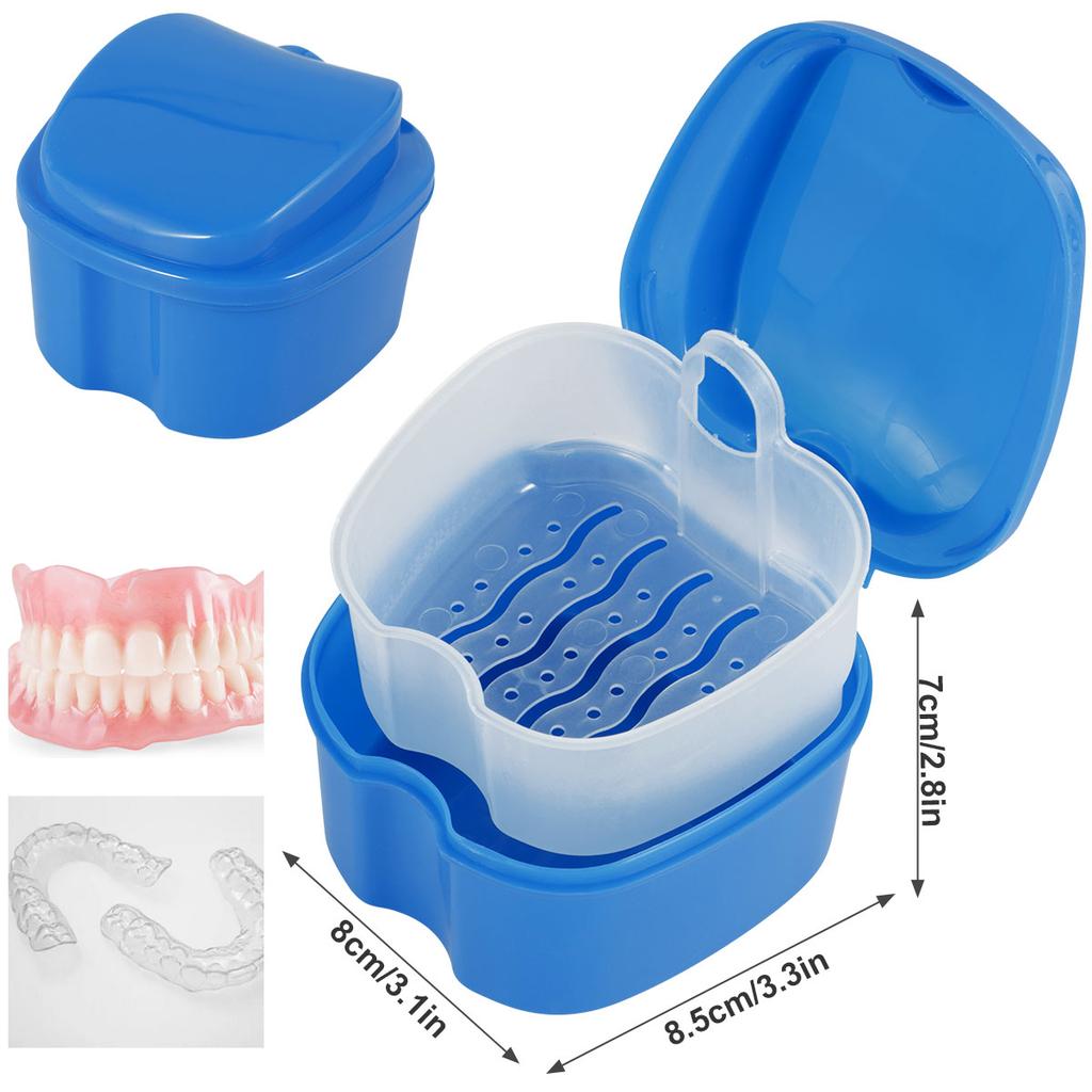 Кейс для зубных протезов Коробка-ванночка для зубных протезов Коробка для хранения съемных зубов с корзинкой для ополаскивания Портативный кейс для хранения съемных зубов Средство для гигиены полости рта