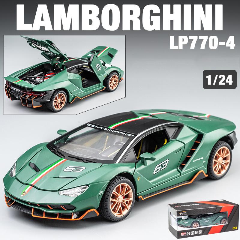Масштаб 1/24 Lambo LP770-4, литая под давлением модель автомобиля, игрушечный автомобиль с откатным механизмом, звуком и светом для детей, коллекция подарков для мальчиков и девочек