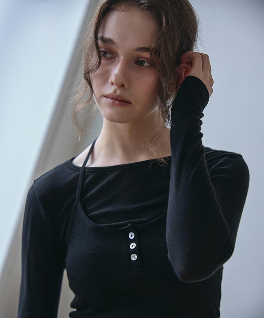 VEM.VER Button-Detail Bustier Layered T-Shirt_Black