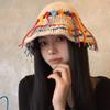 Шапка из шерсти с цветной бахромой, женская, весенне-осенняя, симпатичная, вязаная крючком, универсальная шляпа для лица