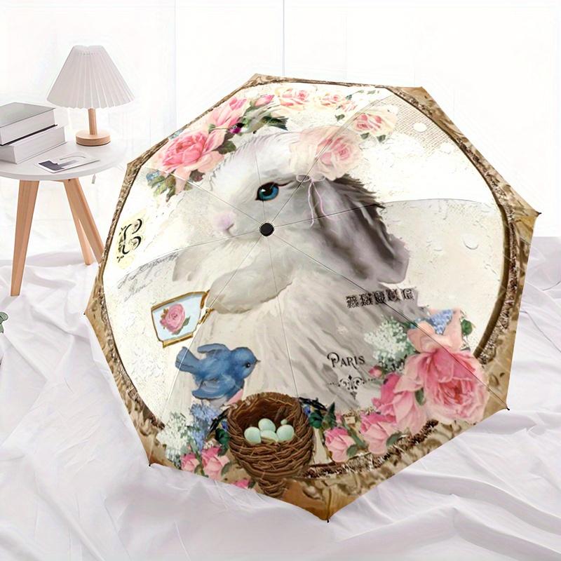 Elegant Bunny Design Automatic Folding Umbrella Compact Lightweight For Outdoor Adventurest63