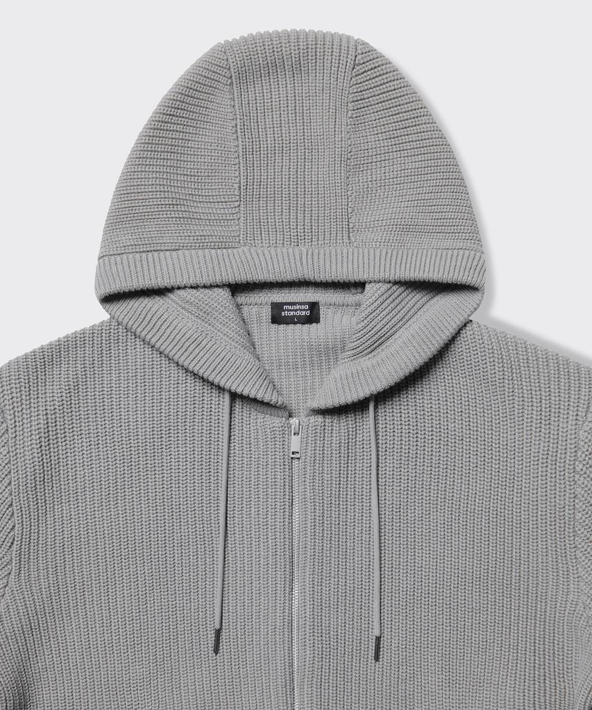 MUSINSA STANDARD Ribbed Knit Hooded Zip-Up [Melange Gray]