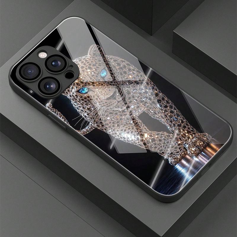 Крутой чехол для телефона из стекла с принтом животного леопарда для iPhone 16 17 Pro Max 11 12 13 14 15 Pro 16E 17Air 7 8 Plus XR XS X