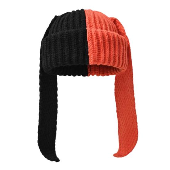 Зимняя вязаная шапка с длинными заячьими ушками, контрастного цвета, унисекс, плотная, теплая, высокоэластичная, ветрозащитная