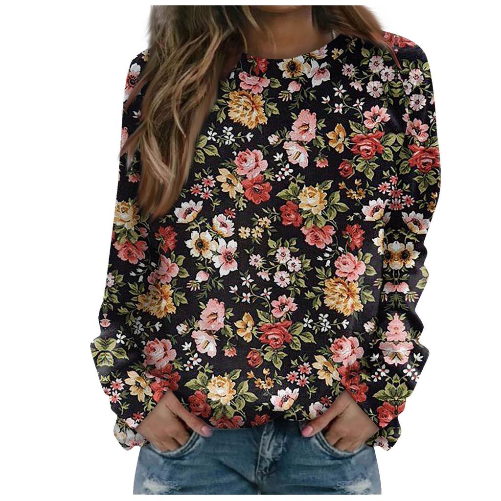 Женская повседневная модная блузка с длинным рукавом и круглым вырезом с принтом и пуловером