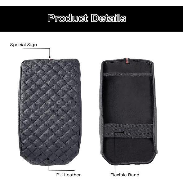 JKCOVER Center Console Armrest Cover Compatible With Toyota 4Runner 2010- 2024 Truck Accessories Premium PU Leather Cushion Protector (Black)