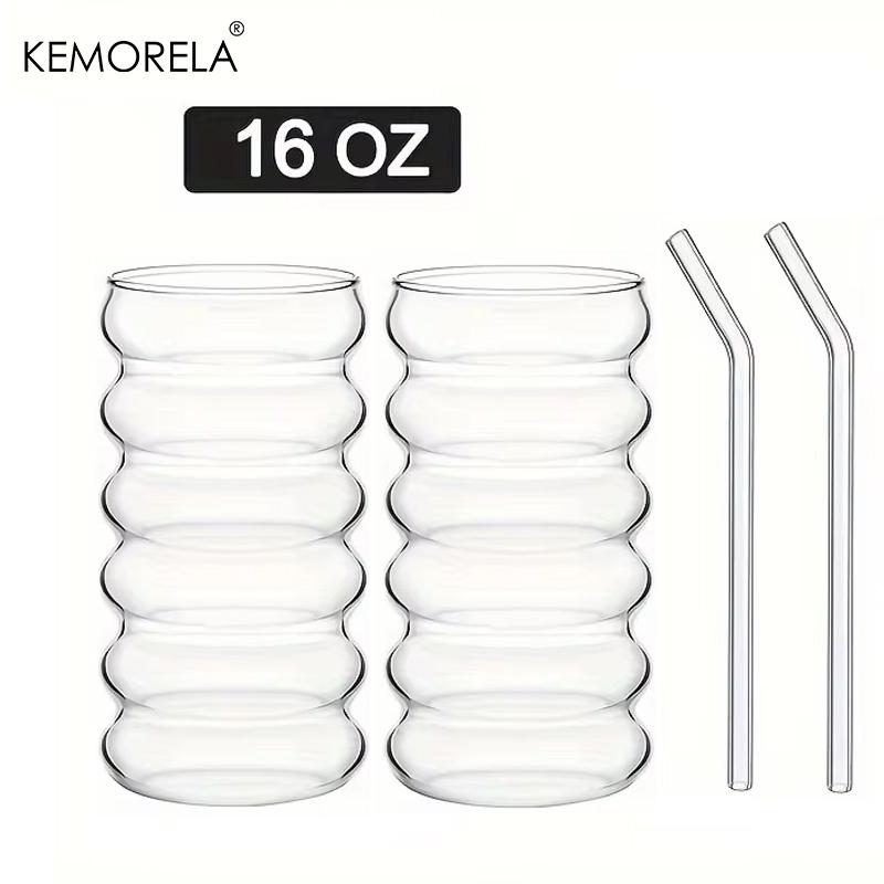 500 мл 1/2/4 шт. Стаканы для напитков волнообразной формы с соломинками, винтажные стеклянные чашки, стаканы с рифленым узором для вина, шампанского, коктейлей