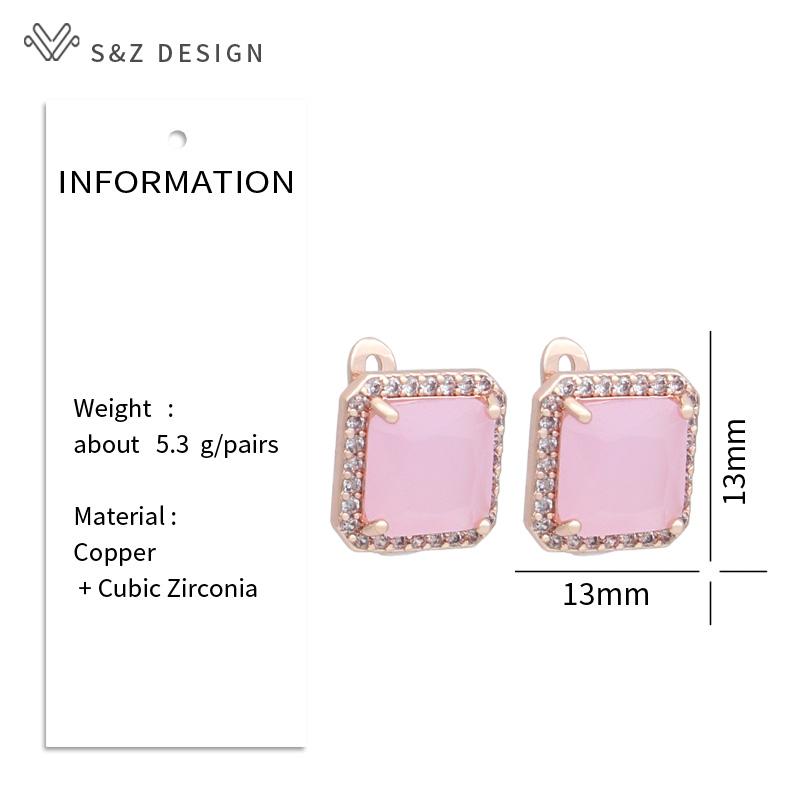Модные квадратные серьги-капли с розовыми кристаллами для женщин, модные ювелирные изделия, розовое золото, восковая инкрустация, серьги-капельки с кубическим цирконием