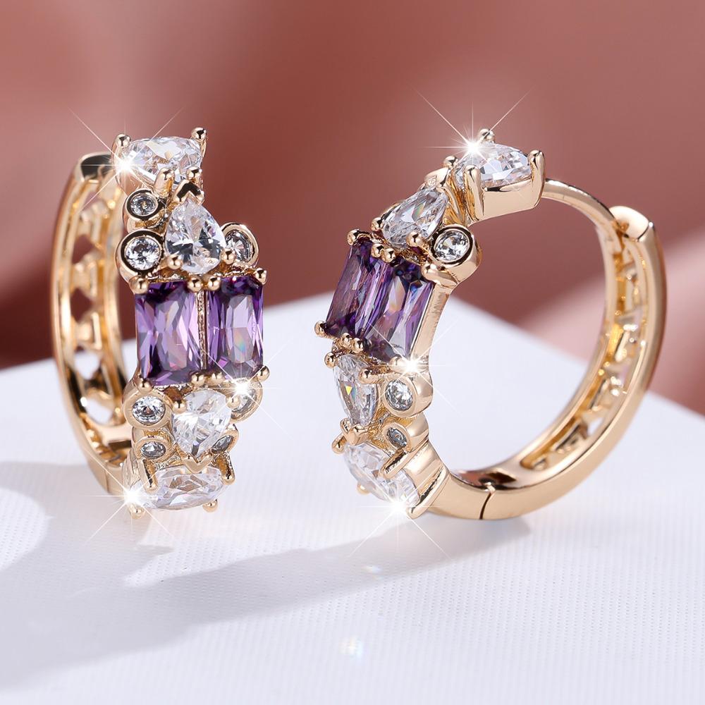 Изысканные серьги-кольца с белым, синим и красным цирконом для женщин, роскошные серьги-кольца золотого цвета для свадьбы, ювелирный подарок