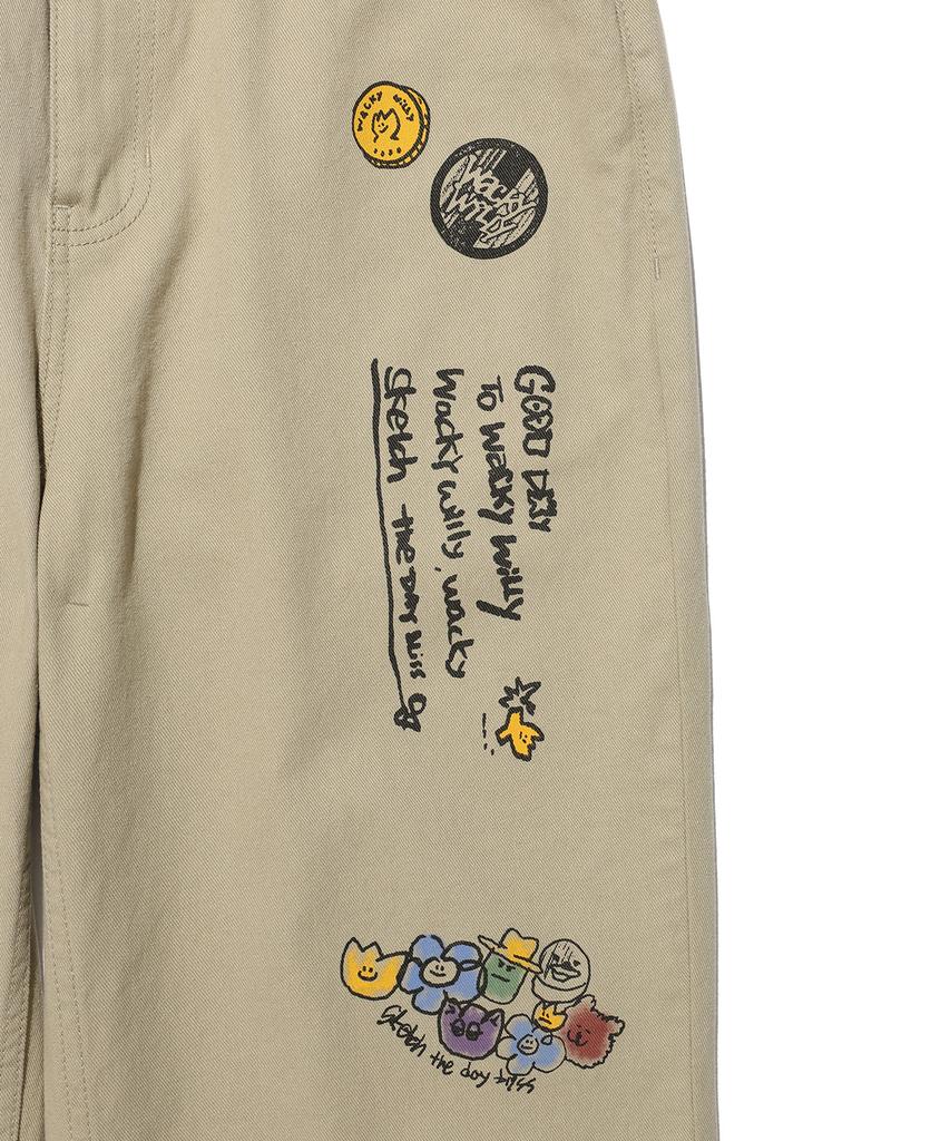 WACKY WILLY Straight Graphic Denim Pants Beige