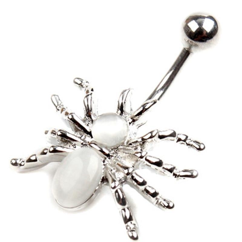 Кольцо из хирургической стали 316L со стразами в виде паука в пупке, белое/черное, свисающее пирсинг