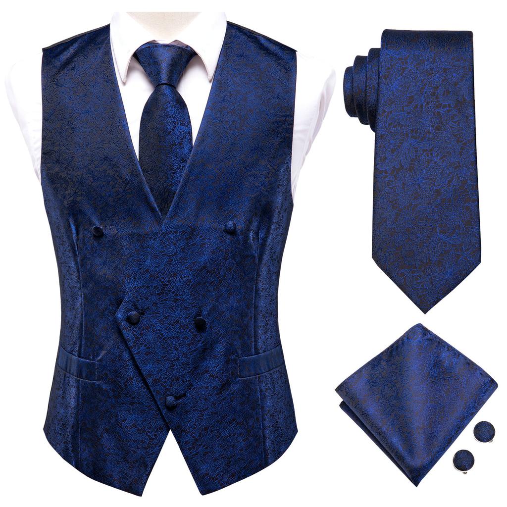 Fashion Mens Suit Vest Red Blue Paisley Waistcoat Tie Hanky Cufflinks Set  for Wedding