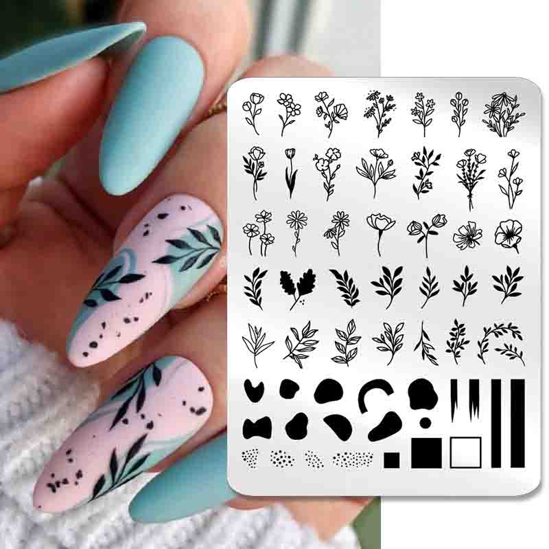 Штамповочные пластины для дизайна ногтей, листья, цветы, трафареты из нержавеющей стали, инструменты для штамповки изображений для ногтей, маникюрные инструменты